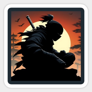 Ninja sitting on top silhouette Sticker